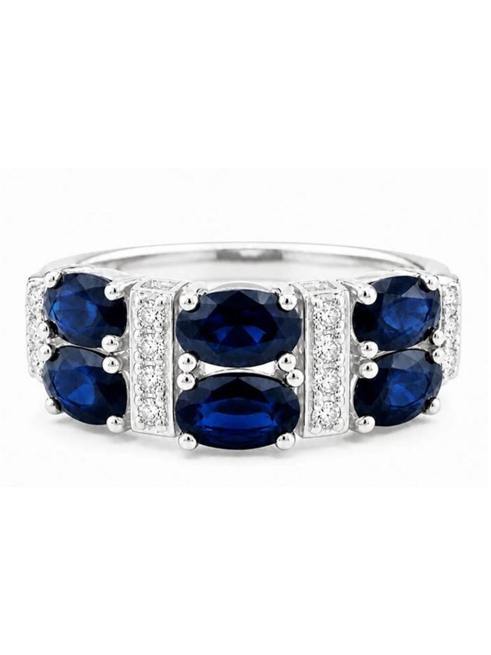Genuine 1.26 Cts Blue Sapphire & Diamond Ring 10k White Gold
